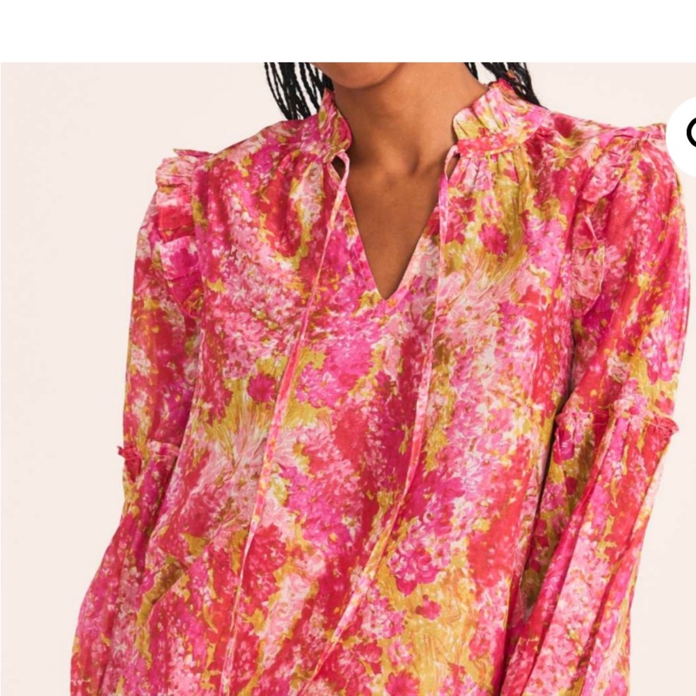 LoveShackFancy Vibrant Pink Floral Blouse long sleeve lightweight